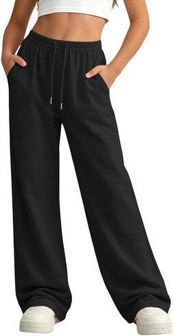 Girls Sweatpants Elastic Waisted Drawstring Wide Leg Soft Baggy Breathable Athletic Trackpants for Teen Girls Size 5-14Y in Kuwait