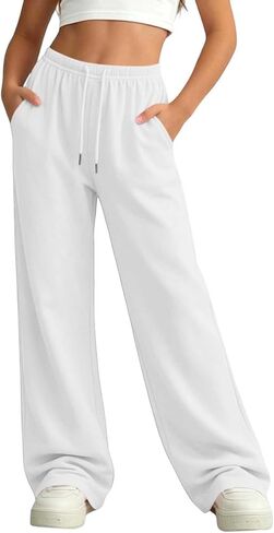 Girls Wide Leg Sweatpants Drawstring Elastic Waist Open Bottom Sweat Pants Baggy Athletic Casual Kids Preppy Clothes in Saudi Arabia