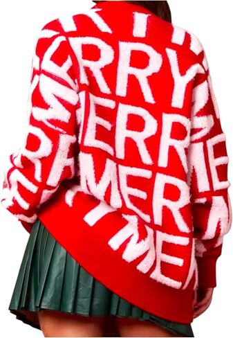 Holiday Merry Christmas Sweater for Women – Cozy Oversized Knit, Festive Red Holiday Pullover, Cute Christmas Sweater in Saudi Arabia