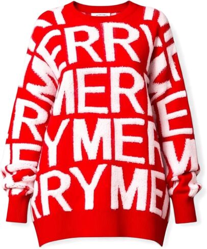 Holiday Merry Christmas Sweater for Women – Cozy Oversized Knit, Festive Red Holiday Pullover, Cute Christmas Sweater in Saudi Arabia