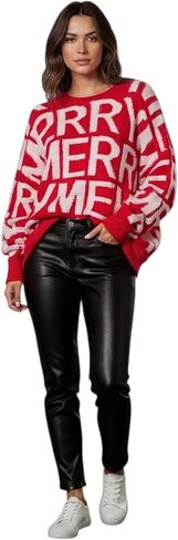 Holiday Merry Christmas Sweater for Women – Cozy Oversized Knit, Festive Red Holiday Pullover, Cute Christmas Sweater in Saudi Arabia