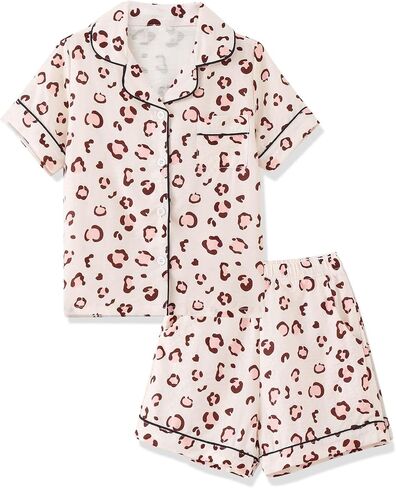 Mikrdoo Girls Pajamas Short Sleeve 2Piece Button Down Summer PJs with Pockets for Kids Soft Sleepwear 6-16 Years in Kuwait