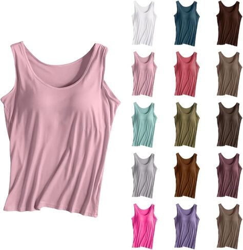 Racerback Tank with Built in Bra for Women Summer Sleeveless Wide Strap Basic Sleepwear Workout Yoga Camisole Top in Saudi Arabia
