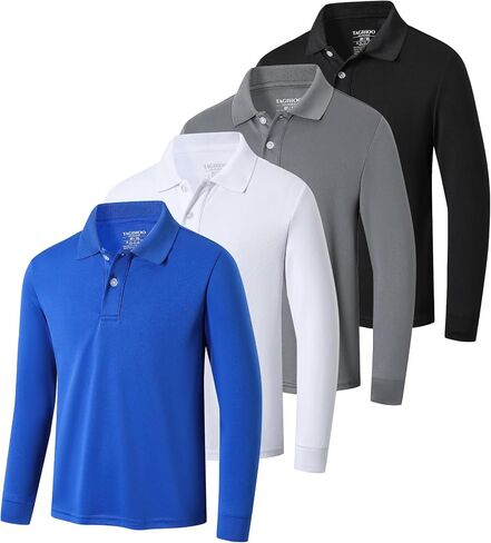 TAGIHOO 1 or 4 Pack Kids Mesh Athletic Polo Shirt Quick Dry Golf Moisture Wicking Active Long Sleeve for Youth in Saudi Arabia
