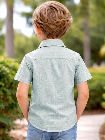 Yoimira Boys Short Sleeve Button Down Shirts Lightweight Summer Casual Cotton Woven Shirt with Pockets for Kids 6-14 Years in Kuwait