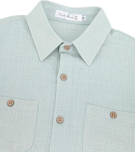 Yoimira Boys Short Sleeve Button Down Shirts Lightweight Summer Casual Cotton Woven Shirt with Pockets for Kids 6-14 Years in Kuwait