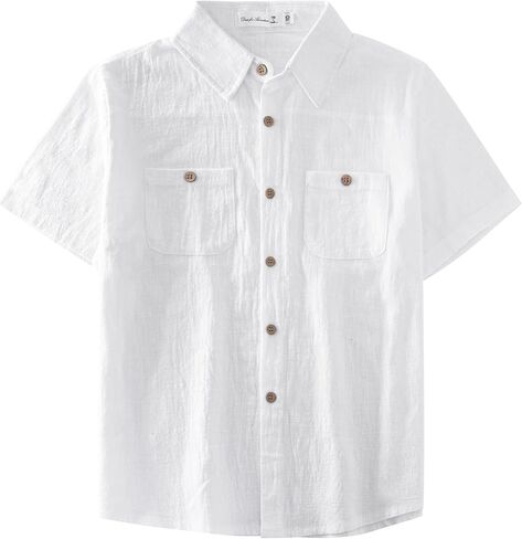 Yoimira Boys Short Sleeve Button Down Shirts Lightweight Summer Casual Cotton Woven Shirt with Pockets for Kids 6-14 Years in Kuwait