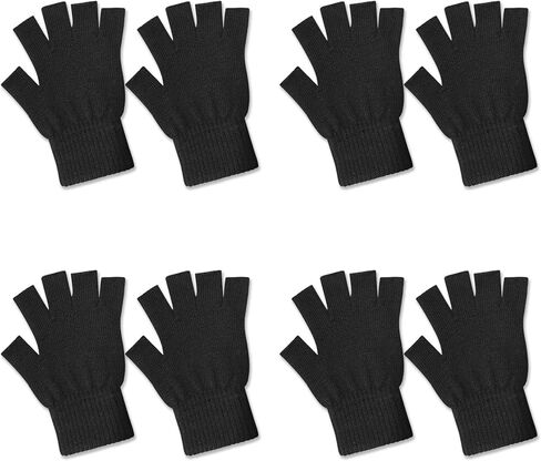 Kids Gloves Winter for Kids Fingerless Boys Gloves, All Black - 4 Pairs,Fingerless Knit for Kids 3-6, Girl Boys Children's, Kid Clothes Under 5, Finger Bulk Magic Kid's Black Gloves, in Saudi Arabia