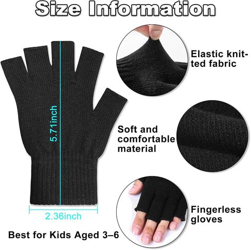 Kids Gloves Winter for Kids Fingerless Boys Gloves, All Black - 4 Pairs,Fingerless Knit for Kids 3-6, Girl Boys Children's, Kid Clothes Under 5, Finger Bulk Magic Kid's Black Gloves, in Saudi Arabia