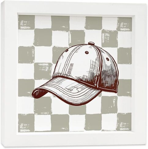 HUILYFANDS Retro Baseball Cap Sports Nursery Wall Art, Baseball Room Decor for Boys, Sports Checkered Wall Decor Wooden Frame Hanging Decorations for Kids Boy Nursery Room Bedroom Playroom, 7x7 Inch in Saudi Arabia