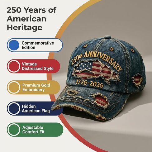 USA 250th Anniversary Distressed Casual Cap,250 Anniversary USA hat 1776-2026 Commemorative Baseball Cap,Commemorative American Heritage Grey in Kuwait