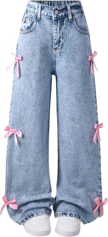 Girls Baggy Jeans Y2k Girls Distressed Pants High Elastic Waist Denim Outfits for Teens Boyfriend Skater Streetwear 7-14Y in Kuwait