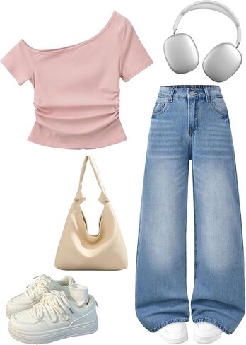 Jeans for Girls Baggy Wide Leg Elastic High Waisted Washed Denim Pants Cute Y2K Trendy Boyfriend Streetwear 7-14Y in Saudi Arabia