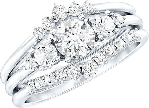 مجموعة خواتم الزفاف الماسية المعتمدة من Lab Grown Diamond مكونة من 3 قطع، جودة Ef-Vs، خاتم خطوبة ماسي مع معززات - جاهز للهدايا in Kuwait