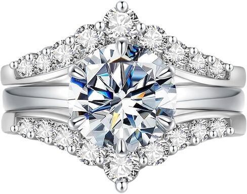 Moissanite Engagement Ring Bridal Set for Women, 3CT Round Cut D Color VVS1, 3-in-1 Wedding Ring Enhancer, Anniversary Promise Gift for Her with Certificate in Saudi Arabia