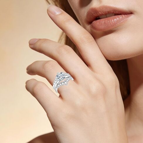 Moissanite Engagement Ring Bridal Set for Women, 3CT Round Cut D Color VVS1, 3-in-1 Wedding Ring Enhancer, Anniversary Promise Gift for Her with Certificate in Saudi Arabia