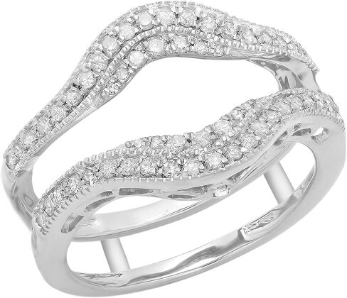 Dazzlingrock Collection 0.52 Ctw 14K Real Solid Gold White Natural Diamond Women Anniversary Wedding Enhancer Guard Double Ring in Kuwait