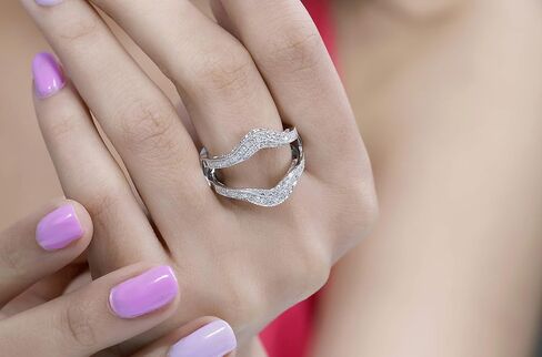Dazzlingrock Collection 0.52 Ctw 14K Real Solid Gold White Natural Diamond Women Anniversary Wedding Enhancer Guard Double Ring in Kuwait