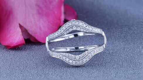 Dazzlingrock Collection 0.52 Ctw 14K Real Solid Gold White Natural Diamond Women Anniversary Wedding Enhancer Guard Double Ring in Kuwait