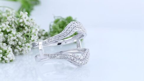 Dazzlingrock Collection 0.52 Ctw 14K Real Solid Gold White Natural Diamond Women Anniversary Wedding Enhancer Guard Double Ring in Kuwait