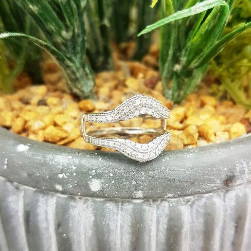 Dazzlingrock Collection 0.52 Ctw 14K Real Solid Gold White Natural Diamond Women Anniversary Wedding Enhancer Guard Double Ring in Kuwait