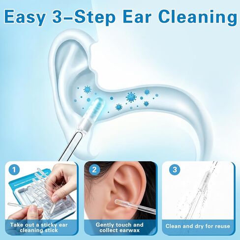 72 Pcs Sticky Ear Cleaning Stick,Reusable Earwax Removal Adhesive Swabs | Sticky Earwax Removal Sticks with Soft Rubber Head,Gentle Ear Cleaner, Washable Portable Ear Cleaning Tools for All Ages in Saudi Arabia