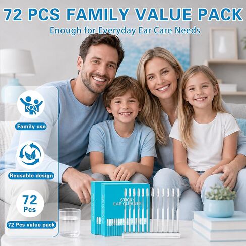 72 Pcs Sticky Ear Cleaning Stick,Reusable Earwax Removal Adhesive Swabs | Sticky Earwax Removal Sticks with Soft Rubber Head,Gentle Ear Cleaner, Washable Portable Ear Cleaning Tools for All Ages in Saudi Arabia