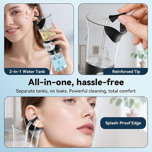Upgraded Ear Wax Removal Kit, Integrated 2-in-1 Ear Cleaner with Built-in Collection Basin for No-Mess Ear Cleaning, One-Handed Ear Wax Removal Tool with 120ml Reservoir, Safe Ear Irrigation Flushing System for Adults & Kids in Saudi Arabia