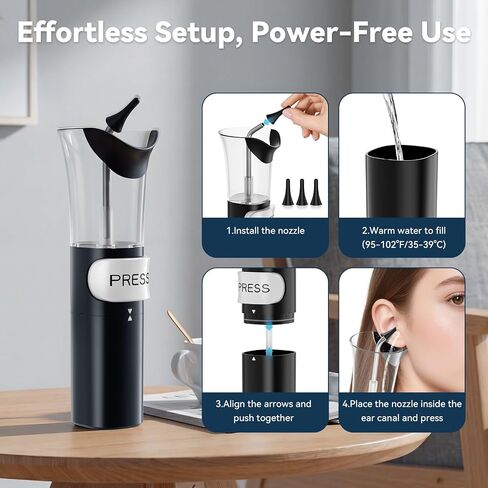 Upgraded Ear Wax Removal Kit, Integrated 2-in-1 Ear Cleaner with Built-in Collection Basin for No-Mess Ear Cleaning, One-Handed Ear Wax Removal Tool with 120ml Reservoir, Safe Ear Irrigation Flushing System for Adults & Kids in Saudi Arabia