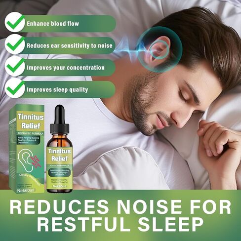 Tinnitus Relief for Ringing Ears, Natural Ingredient Drops for Ear Ringing, Soothing Tinnitus Oil to Support Auditory Wellness and Headache Relief in Saudi Arabia