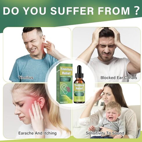Tinnitus Relief for Ringing Ears, Natural Ingredient Drops for Ear Ringing, Soothing Tinnitus Oil to Support Auditory Wellness and Headache Relief in Saudi Arabia
