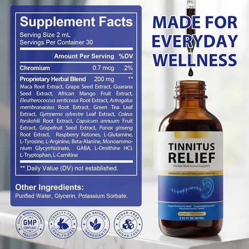 Tinnitus Ear Drops, Tinnitus Relief for Ringing Ears, Improve Ear Health and Clarify Sounds, Effective Tinnitus Support for Men & Women (2 fl.oz) in Saudi Arabia