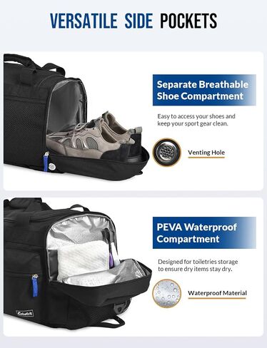 Gym Bag for Men Women with Shoes Compartment 3-in-1 Sports Travel Duffel Bag Multipurpose Weekender Overnight Backpack with Wet Pocket - Black in Saudi Arabia