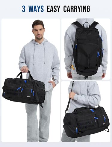 Gym Bag for Men Women with Shoes Compartment 3-in-1 Sports Travel Duffel Bag Multipurpose Weekender Overnight Backpack with Wet Pocket - Black in Saudi Arabia