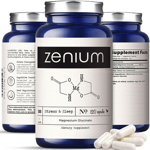 Zenium - Magnesium Glycinate for Sleep, Chelated, 600mg per Serving, 120 Capsules | High Absorption | Relieve Tension, Worry, Nervousness | Calm The Mind & Body | Ayurvedic | Natural Relief Supplement in Saudi Arabia