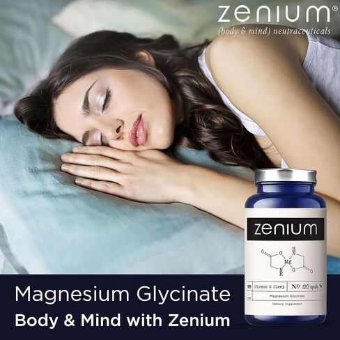 Zenium - Magnesium Glycinate for Sleep, Chelated, 600mg per Serving, 120 Capsules | High Absorption | Relieve Tension, Worry, Nervousness | Calm The Mind & Body | Ayurvedic | Natural Relief Supplement in Saudi Arabia