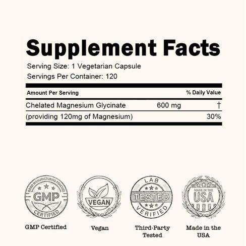 Zenium - Magnesium Glycinate for Sleep, Chelated, 600mg per Serving, 120 Capsules | High Absorption | Relieve Tension, Worry, Nervousness | Calm The Mind & Body | Ayurvedic | Natural Relief Supplement in Saudi Arabia