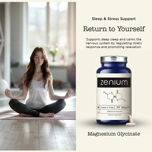 Zenium - Magnesium Glycinate for Sleep, Chelated, 600mg per Serving, 120 Capsules | High Absorption | Relieve Tension, Worry, Nervousness | Calm The Mind & Body | Ayurvedic | Natural Relief Supplement in Saudi Arabia