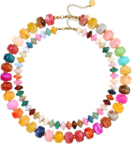 Giovanchi 2Pcs Chunky Beaded Necklaces for Women Trendy - Colorful Resin Bead Necklace - Boho Statement Choker Necklace Summer Beach Jewelry Mothers Day Gifts for Mom in Saudi Arabia