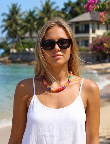 Giovanchi 2Pcs Chunky Beaded Necklaces for Women Trendy - Colorful Resin Bead Necklace - Boho Statement Choker Necklace Summer Beach Jewelry Mothers Day Gifts for Mom in Saudi Arabia