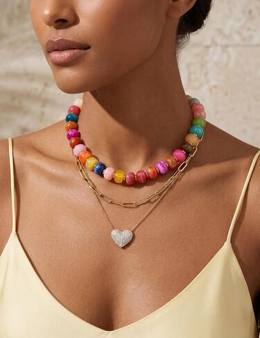 Giovanchi 2Pcs Chunky Beaded Necklaces for Women Trendy - Colorful Resin Bead Necklace - Boho Statement Choker Necklace Summer Beach Jewelry Mothers Day Gifts for Mom in Saudi Arabia