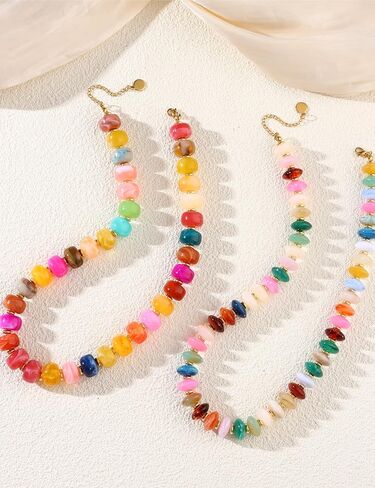 Giovanchi 2Pcs Chunky Beaded Necklaces for Women Trendy - Colorful Resin Bead Necklace - Boho Statement Choker Necklace Summer Beach Jewelry Mothers Day Gifts for Mom in Saudi Arabia