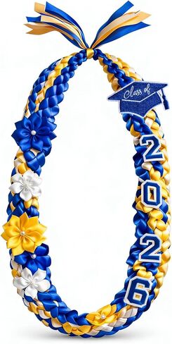 KOKABI 50'' Graduation Lei 2026 Double Braided Ribbon Lei with 4 Satin Flowers, 2026 Graduation Gift for Graduation Ceremony, Elegant Lei for Women & Men in Saudi Arabia