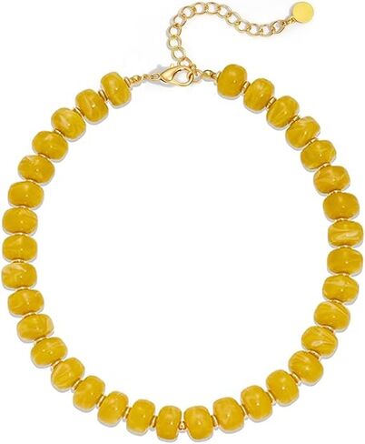 Chunky Beaded Necklace for Women, Colorful Boho Statement Necklace, Gold Chunky Resin Large Bead Necklace, Waterproof Summer Beach Jewelry Gifts for Women in Saudi Arabia