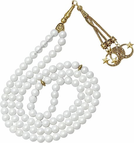 Amazing Gemstone Crystal Tasbeeh with Moon and Star Charm - Certified Crystal Muslim Prayer Beads Natural Gemstone Tasbih Gift for Ramadan Dhikr and Daily Namaz (G) in Kuwait
