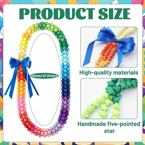 VioraWhite Graduation Origami Star Lei 47'' Lucky Wish Paper Star Lei for Class of 2026 Graduation Party Decor Rainbow Hawaiian Necklace with Bow for Man Woman Grad Party Gift in Kuwait