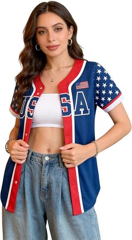USA Independence Baseball Jersey for Women USA 250 Anniversary American Flag Patriotic USA Shirts Sports Uniform in Saudi Arabia