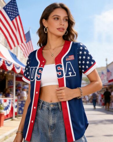USA Independence Baseball Jersey for Women USA 250 Anniversary American Flag Patriotic USA Shirts Sports Uniform in Kuwait