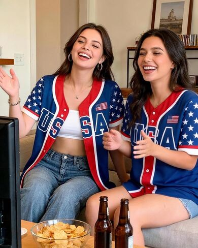 USA Independence Baseball Jersey for Women USA 250 Anniversary American Flag Patriotic USA Shirts Sports Uniform in Kuwait