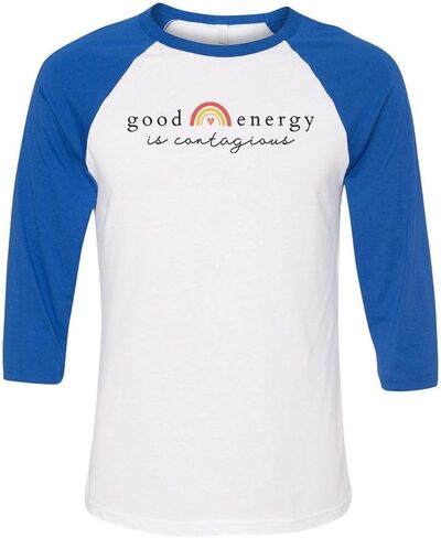 TeesAndTankYou Good Energy is Contagious Three-Quarter Raglan Sleeve Baseball Shirt Unisex in Saudi Arabia